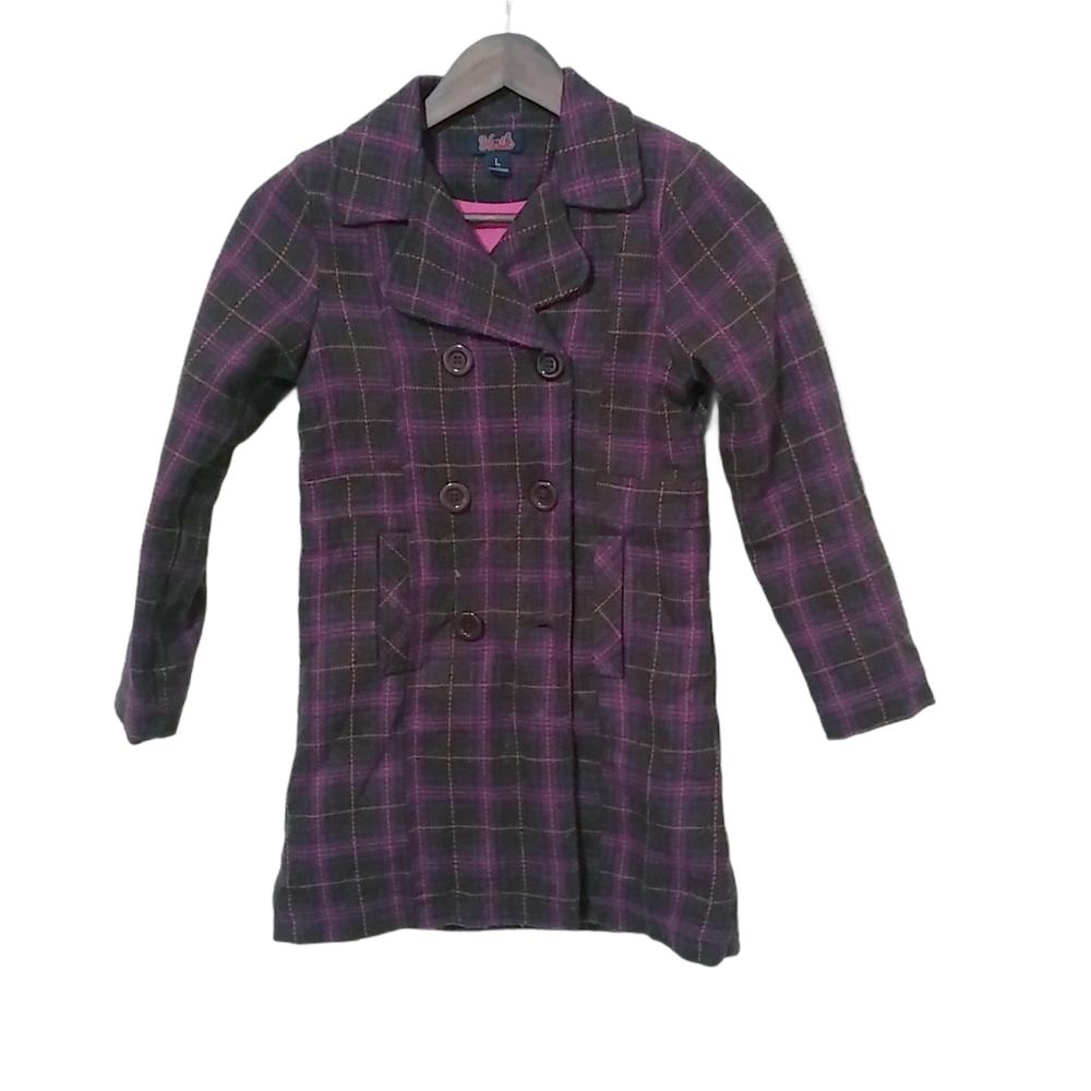 Unik L Academia Purple Pink Plaid Girls Coat
